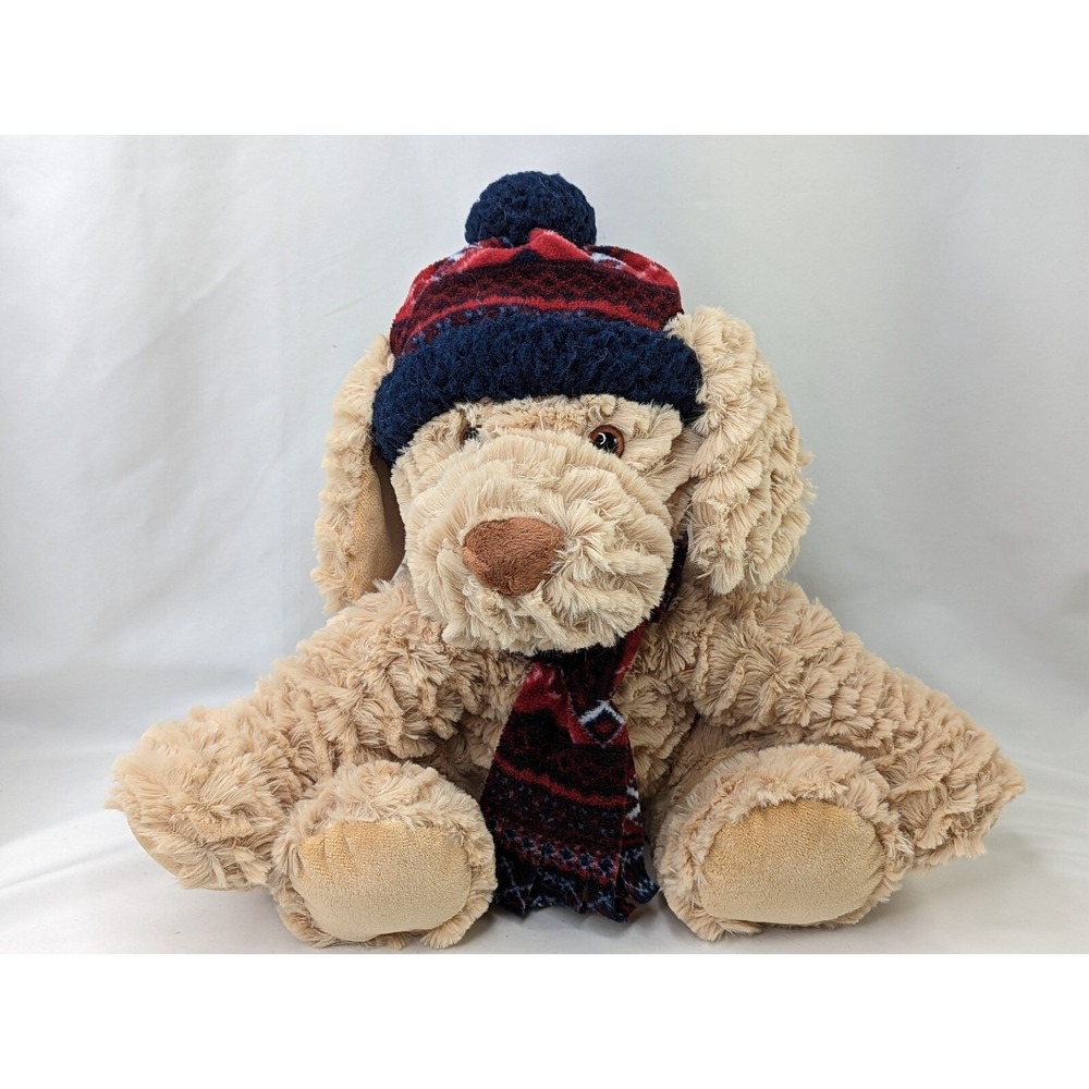 Gentle Treasures‎ Tan Dog Fleece Hat Scarf 10 Inch Stuffed Animal Toy